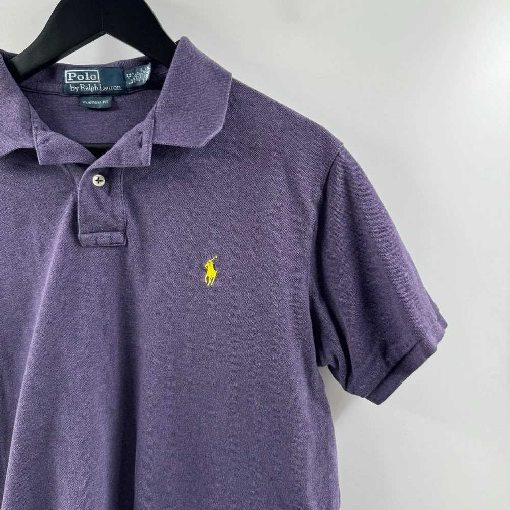 Polo Ralph Lauren Vintage Custom Fit Purple Polo Shirt Yellow Logo Size Large